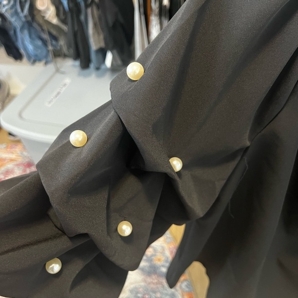 CeCe Black Blouse with Pearl Accents - Picture 3 of 3